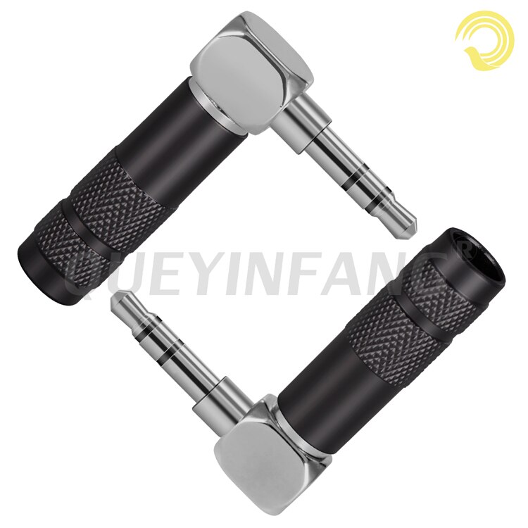 Queyinfang 3.5mm kobberstik stereo 3 poler 3.5mm hanstik 90 grader forkromet 3.5mm 3- polet retvinklet stik: Sort / 5 stk