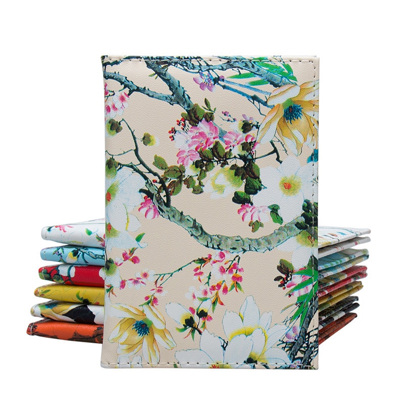 3d kvinner pu-skinn reiselommebok passholder blomstertrykk dokumentkort passdekseletui id-kortholdere