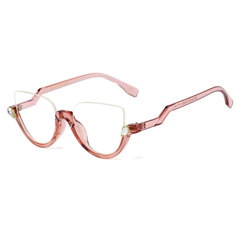 Lunettes transparentes à monture claire bleue pour femmes, demi-monture œil de chat, classique, Vintage: Pink