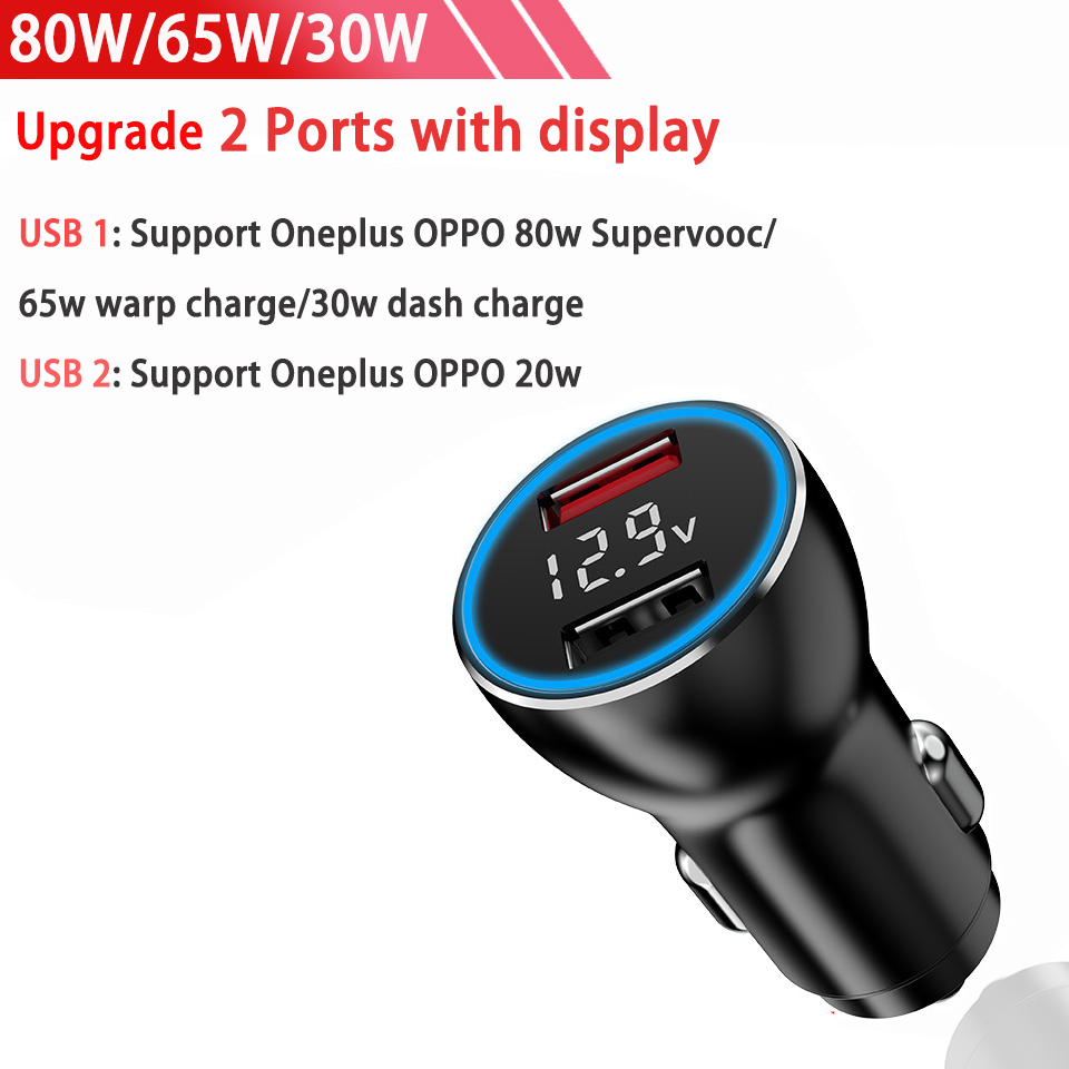 Voor Oneplus Dual Usb Autolader 80 W Supervooc Warp Charge 65 30 W Super Fast Charge 65 W Dash One Plus 10T 10 Pro Nord 2T 9 8