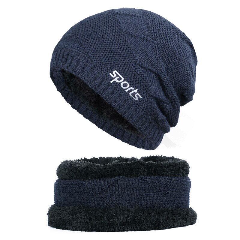 Vinter dame kasket herre kasket far hat sport unisex gorras populære mandlige skullies varm tyk hække kasket 2 stk sæt: Flåde -1