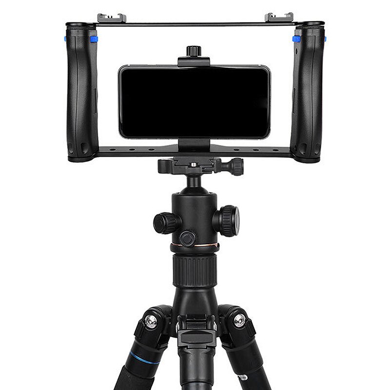 -Dual Handle Grips Smartphone Stabilizer Handheld Portable Metal Phone Camera Cage Stabilizer Rig