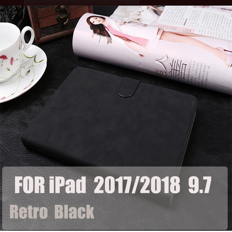 Coolaxy Scrub Pu Lederen Smart Case Voor Ipad Air 2 Air 1 Wakeup/Sleep Cover Case Voor Ipad Case 9.7 Voor 6th Generatie: Retro Black2