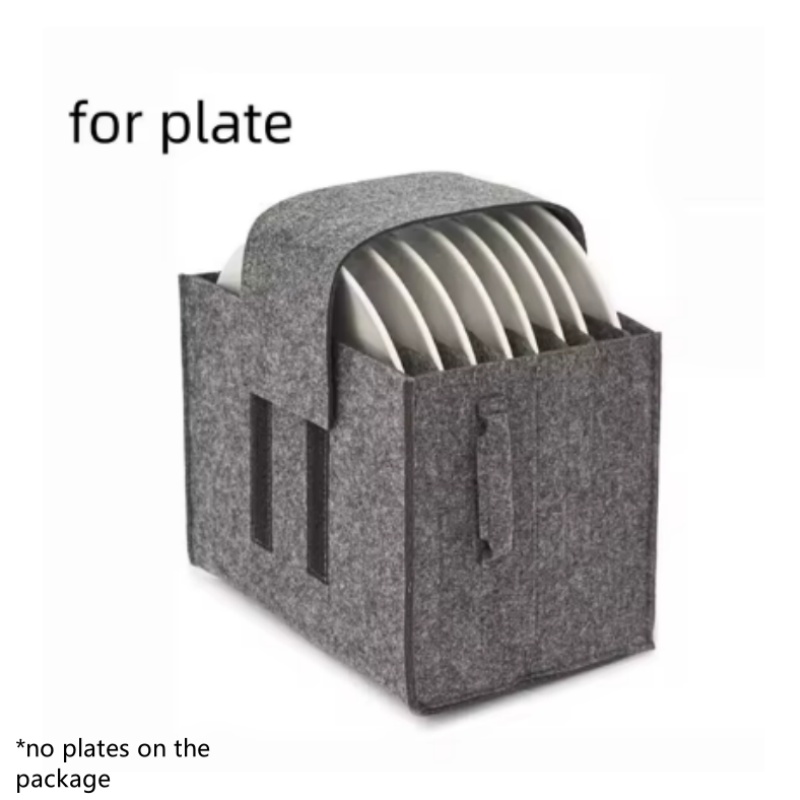 Felt Board Dish Cup Storage Bag Rack Thickened Camping Tableware Container RV Kitchen Cabinet Layered Plate Storage Box Camper: grey