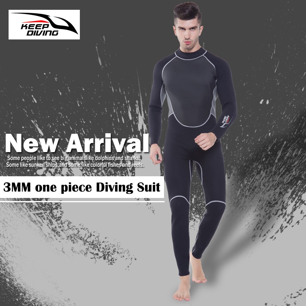 KEEP DIVING 3MM Neoprene Wetsuit One-Piece Full body For Men Scuba Dive Surfing Snorkeling Spearfishing Plus Size