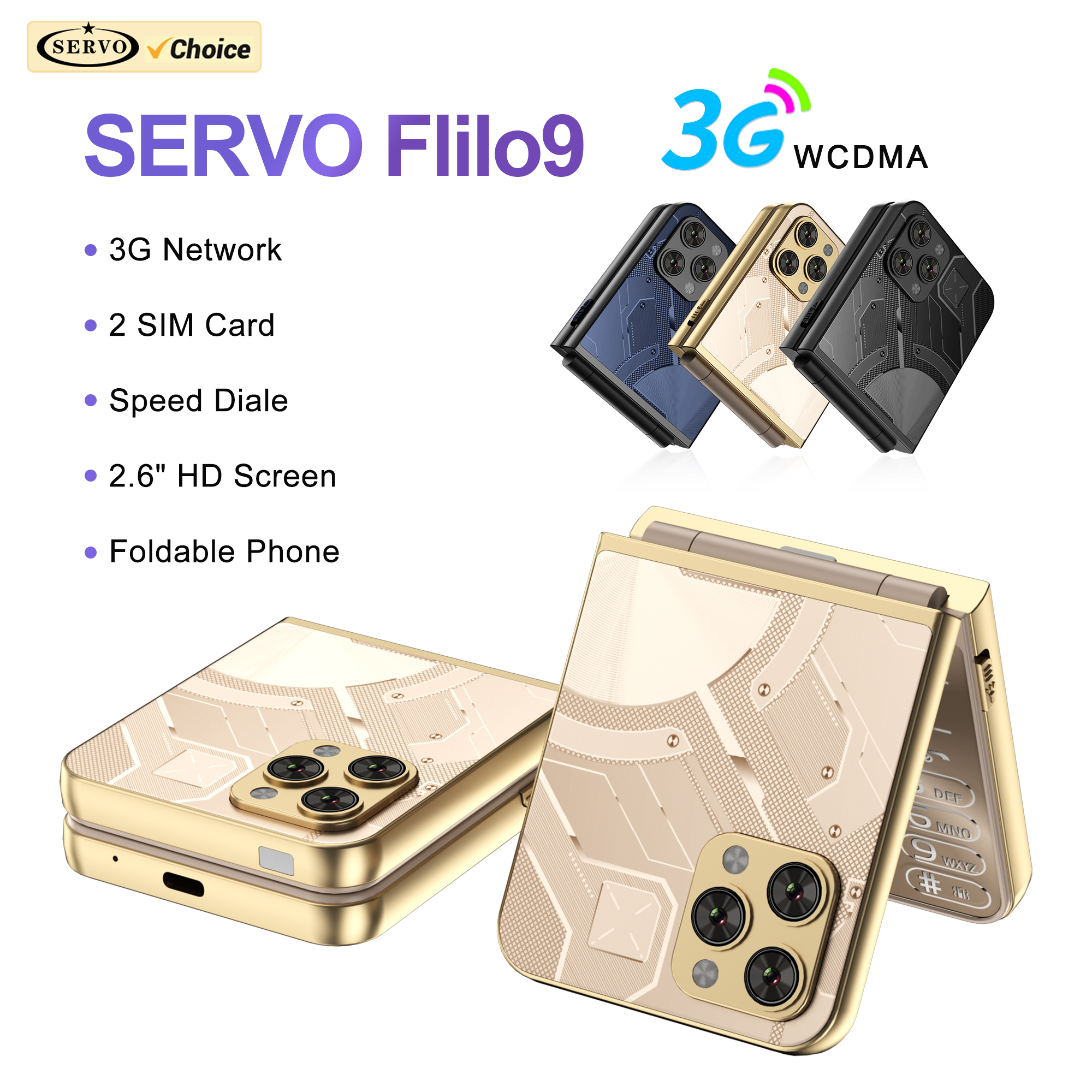 SERVO Flilo9 teléfono móvil plegable Dual SIM llamada en espera grabación velocidad Dial Radio FM antorcha 3G WCDMA botón plegable teléfonos móviles