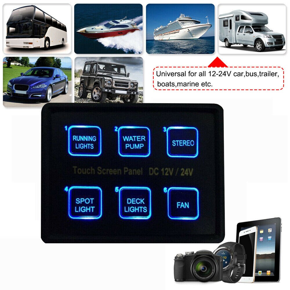 DC12-24V 6 Gang Touch Screen Switch Panel Intelligente Controle Inductie Led Schakelpaneel Touch Control Box Voor Auto Marine Boot