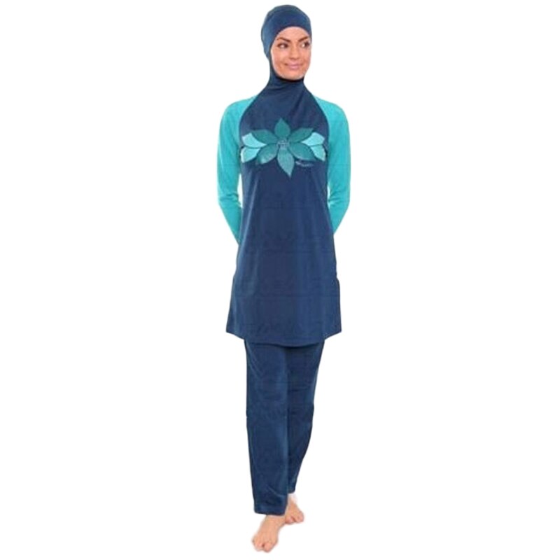 Vrouwen Plus Size Burkinis Islamitische Badpak Zwemmen Gedrukt Bloemen Moslim Badmode Hijab Muslimah Surf Wear Sport: Xxxl