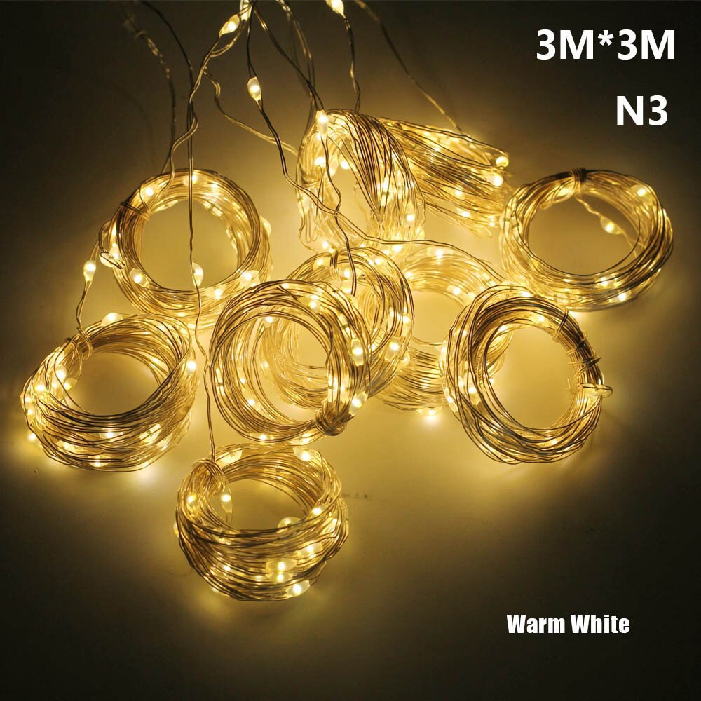 Cortina de luces LED guirnalda de luces Flash guirnalda de Control remoto para Año Navidad al aire libre boda decoración del hogar: N3