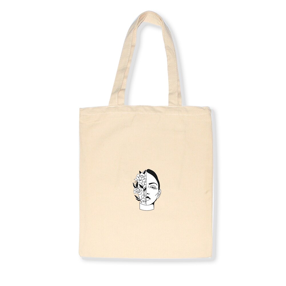 Fourre-tout décontractés ligne Art impression femmes toile sacs à bandoulière grandes dames sac à provisions sacs à bandoulière sac à main pour femmes Eco Shopper: F233BEIGE