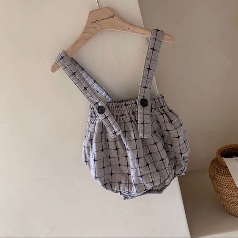 2 Kleuren Baby Katoen Jarretel Rompertjes 1-3Y Pasgeboren Peuter Jongens Meisjes Overalls Shorts Sling Plaid Bodysuit Jumpsuit Broek: Grijs / 12m