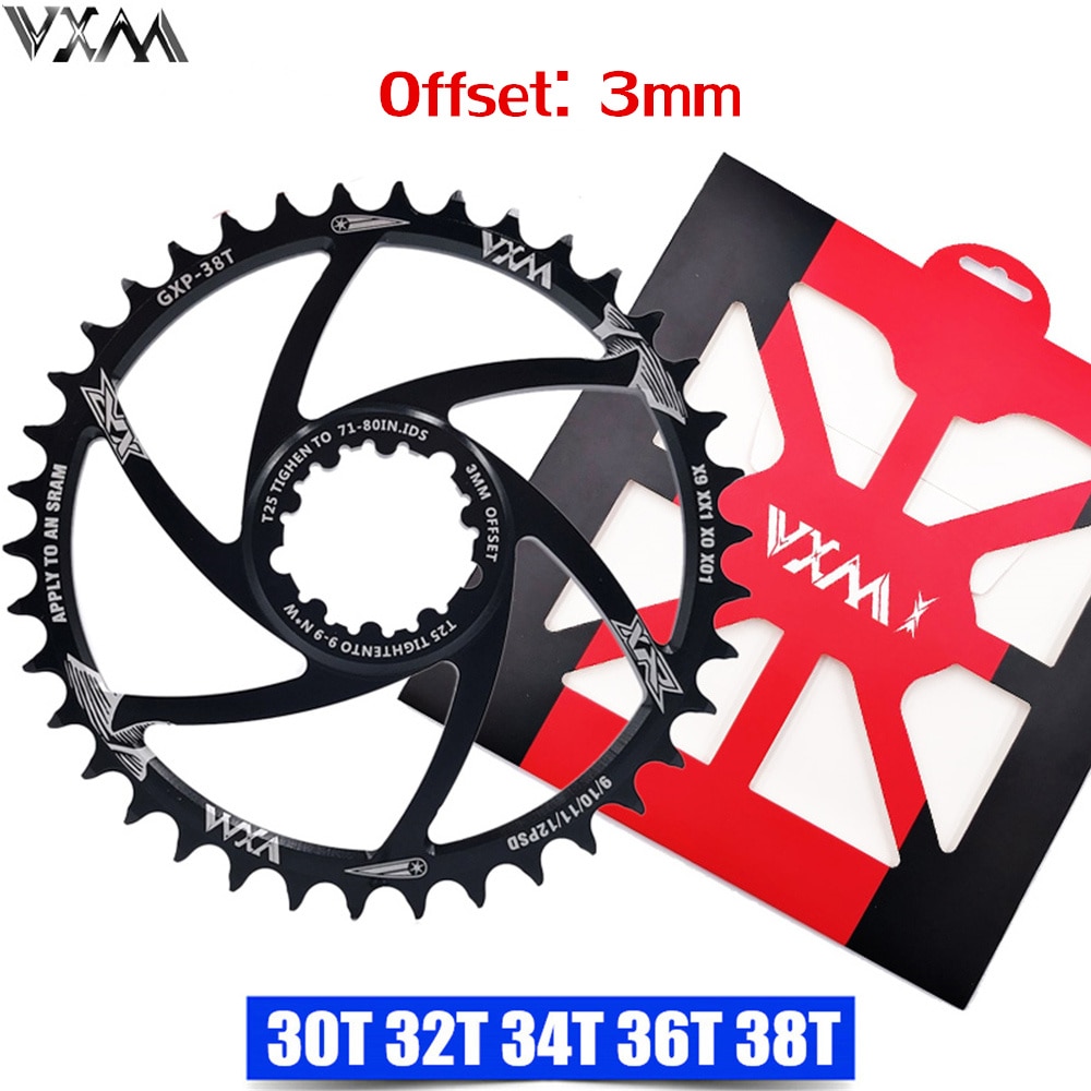 Vxm mtb fiets kettingblad smal breed fiets 30t/32t/34t/36t/38t kettingbladen voor sram 8/9/10/11/12s nx xx xo gx gxp 11 x1 offset 3mm