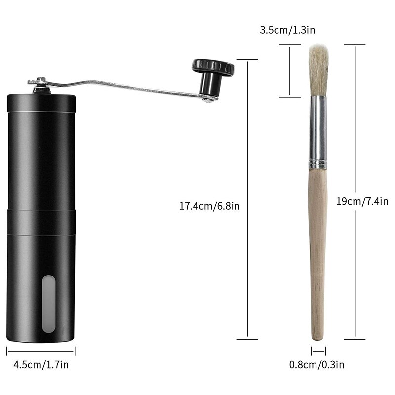 Black 304 Stainless Steel Manual Coffee Grinder, Manual Coffee Grinder, Coffee Grinder, Manual Pepper Grinder with Cleaning Brus