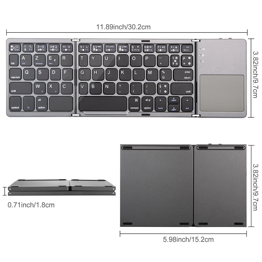 Clavier Bluetooth sans fil pliable français AZERTY Zienstar avec Ttouchpad pour ipad/Iphone/Macbook/PC ordinateur/tablette Android