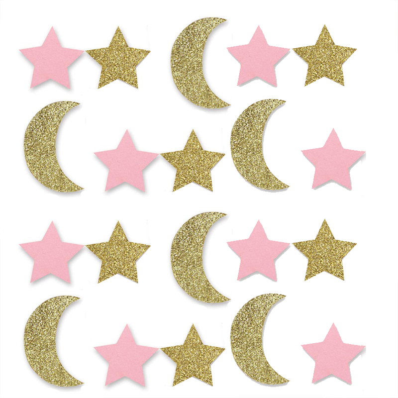 Confeti de papel con forma de luna y estrella para decoración de mesa, suministros de de cumpleaños y boda, con brillo, 100 piezas: gold moon