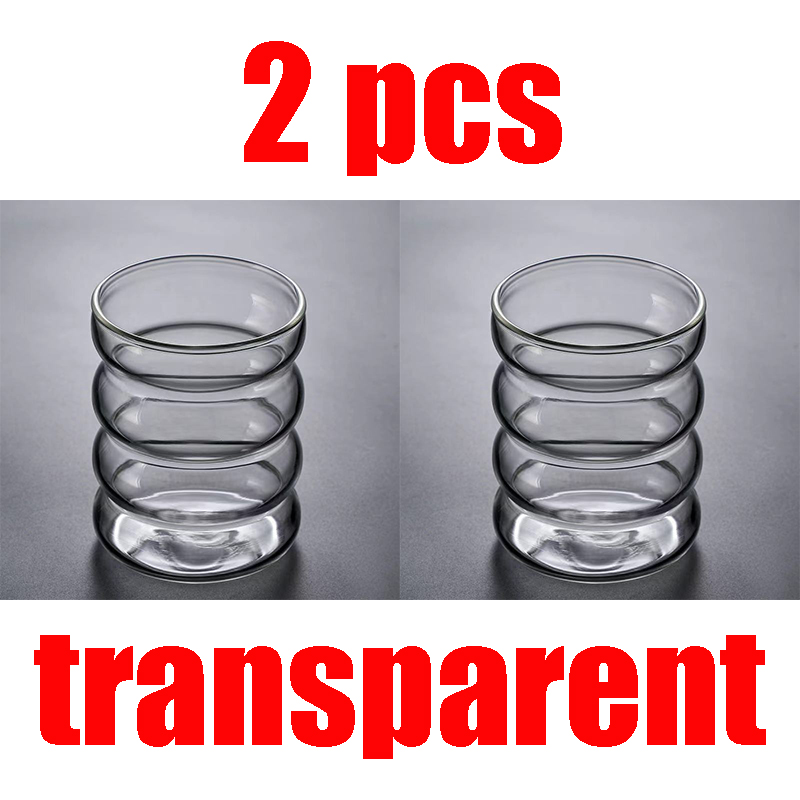 2pcs Color Spiral Glass Double Layer Cup Milk Cup Coffee Mousse Cup Glass Juice Cup Glass Drinkware Restaurant Household Bar: E