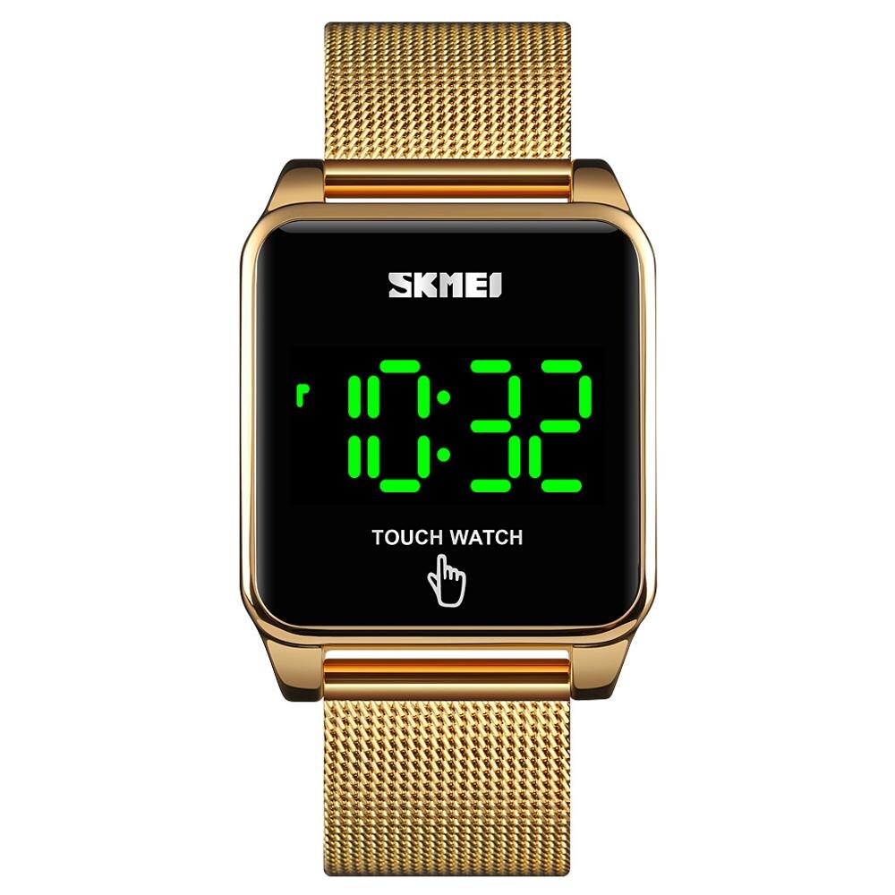 Skmei Vierkante Touch Screen Mannen Digitale Horloges Eenvoudige Led Display 30M Waterdichte Rvs Heren Horloges Relogio 1532: gold