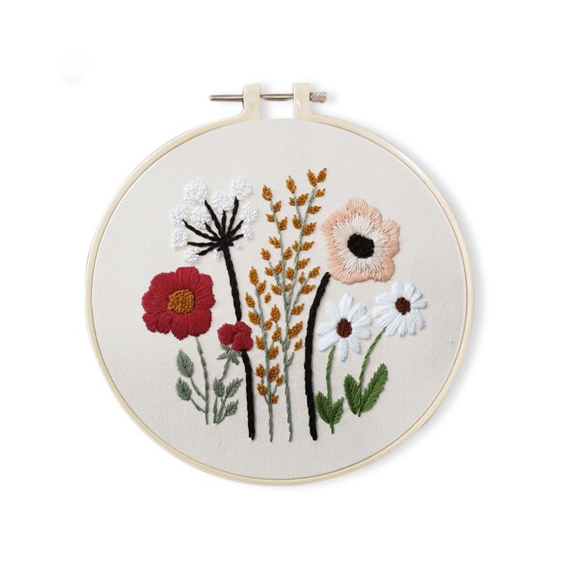 Conjunto de bordado con patrón de flores, herramientas de costura impresas para principiantes, Kit de bordado redondo de punto de cruz, Kit de artesanía de costura, decoración
