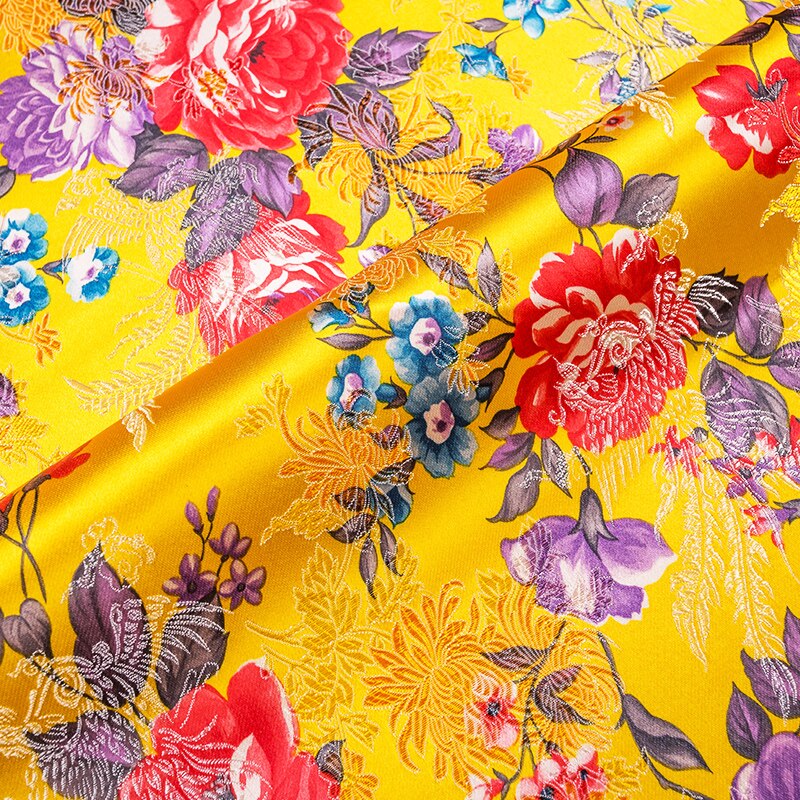 Blomster imitasjon silke damask stoffer brokade jacquard mønster symateriale til cheongsam kimono av diy stoff til kjole: 5