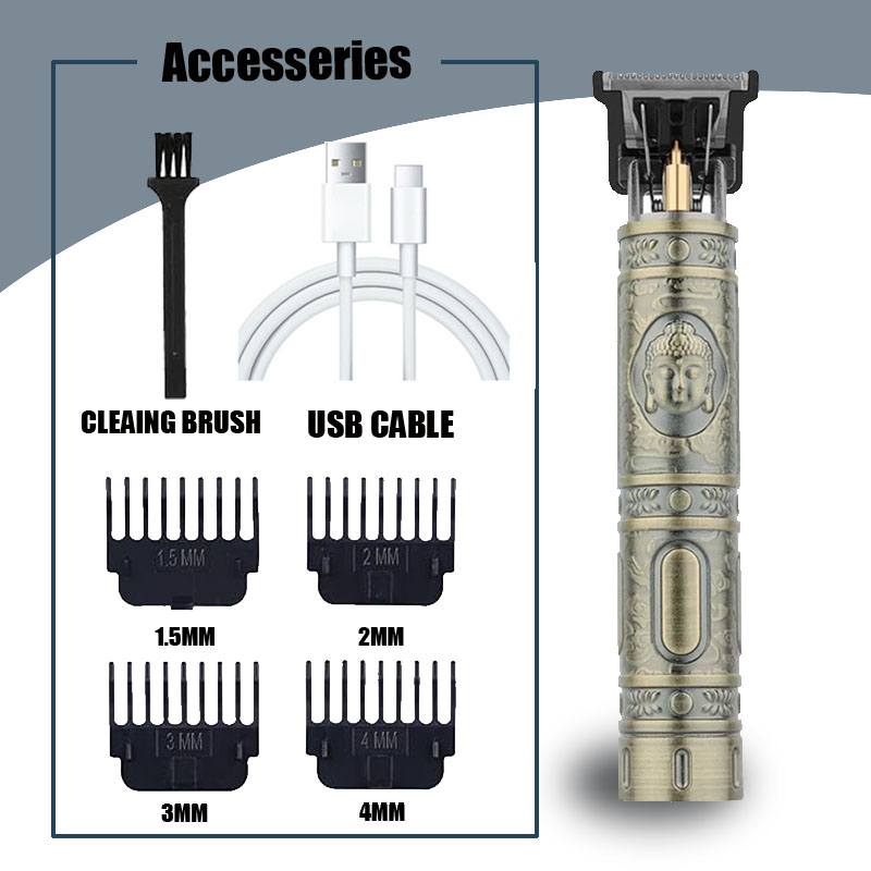 Cortadora de pelo eléctrica T9, recortadora de barba inalámbrica USB, Kit de aseo, Máquina para cortar cabello para estilistas: Transparente
