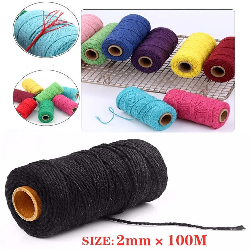 2mm*100m makrame rep bomull tvinnad sladd färgglad hantverkssnöretråd diy hemtextil sladd för fest bröllopsdekoration