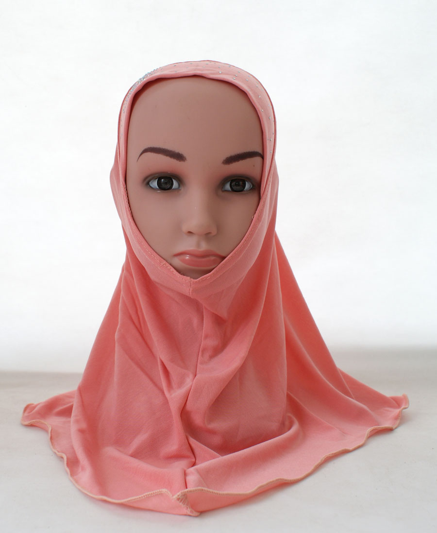 Foulard Hijab arabe pour enfants, couvre-chef avec strass pour l&#39;école, couvre-chef islamique pour enfants de 2 à 6 ans: 27 Pink