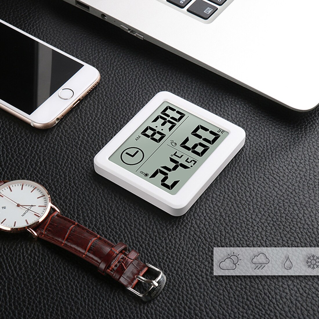 Multifunction Thermometer Hygrometer Automatic Electronic Temperature Humidity Monitor Clock 3.2inch 0.9cm Thinner LCD Screen