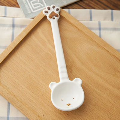 MORGIANA Cute Cartoon Fruit Plate Delicate Ceramic Bowl Dinner Set White Bear Ceramic Bowl Family Soup Bowl Set: spoon