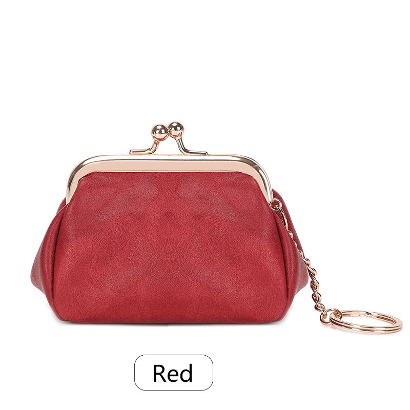 Mini bolsa de moedas retrô com clipe de bloqueio, bolsa de armazenamento portátil diária e fofa para meninas, bolsa de chave simples de cor sólida: Vermelho