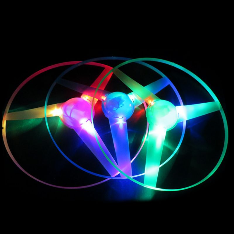 LED Flashing Plastic Pull String Flying Saucer Propeller Toy Disc Helicopter