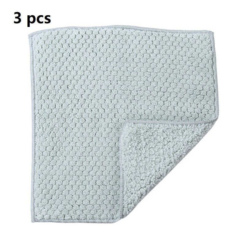 Kitchen Accessories Anti-grease Wipping Rags Oil Absorbent Cashmere Cleaning Cloth Home Washing Dish Cleaning Towel Wipe Cleaner: green 3 pcs