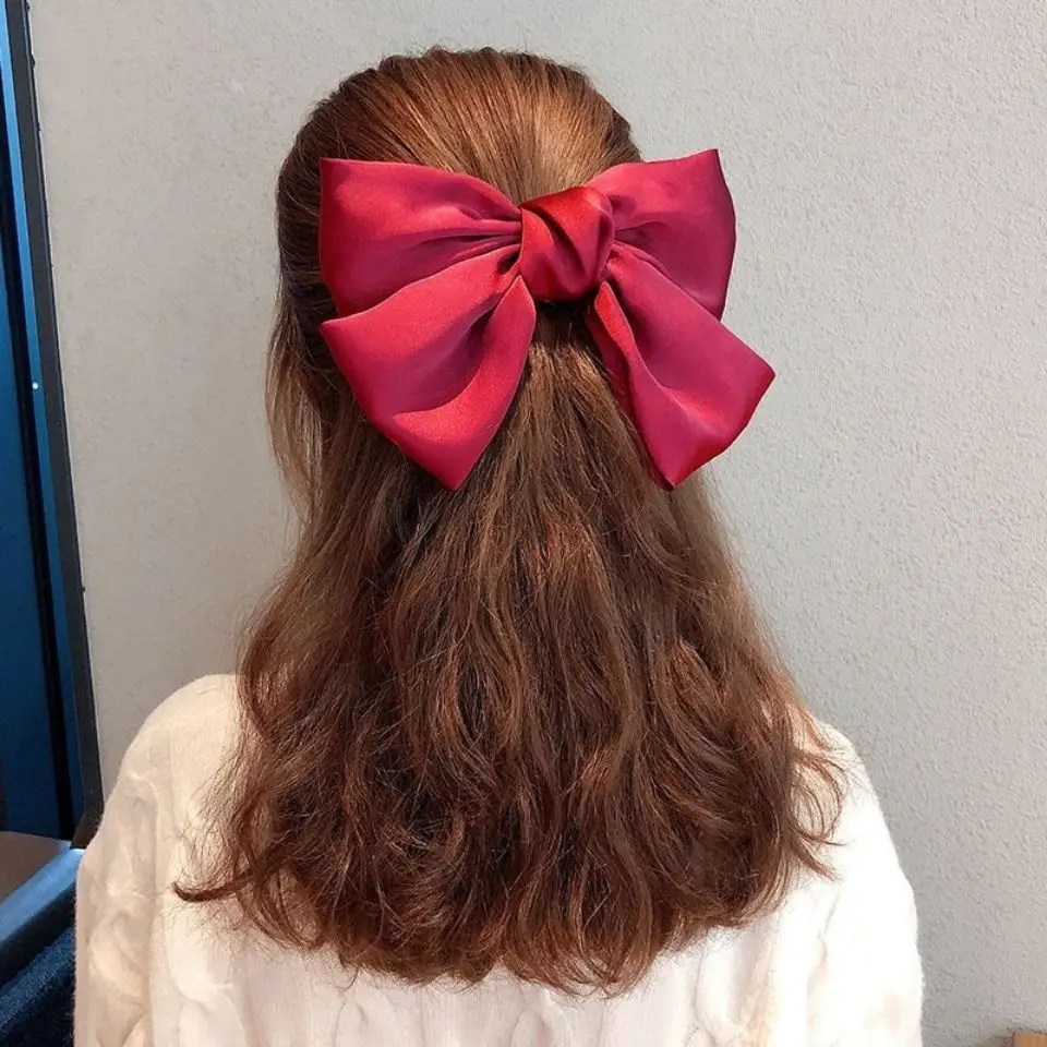Pinza para el pelo con lazo , pasador para el pelo de satén liso Simple a la , diadema Retro con Clips, accesorios para el cabello para niñas: Morado