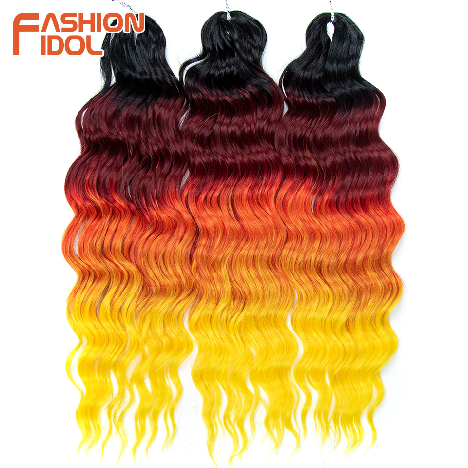 IDOL 24 Inch Synthetic Hair Water Wave Braiding Hair Extensions Ombre Rainbow color Deep Wave Curl Twist Crochet Hair
