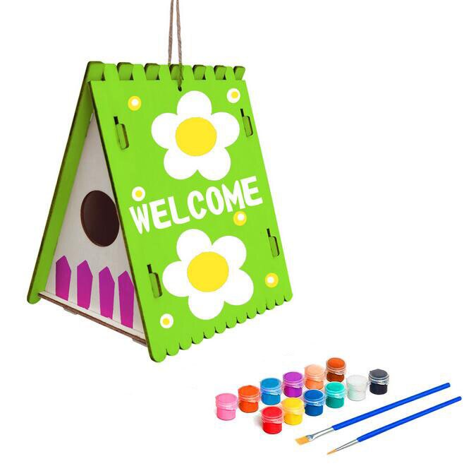 Wooden Home Birdhouse Diy Painted Birdhouse Wooden Home Decoration Diy Hand Painted Crafts Graffiti Bird House Set: D