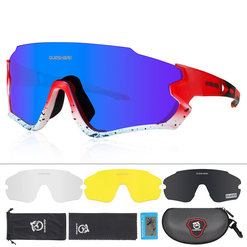 QUESHARK QE45 Fietsen Brillen Fiets Glassess voor Mannen Vrouwen Gepolariseerde Fietsen Goggles UV400 4 Lens Voor MTB Road fiets: Special Red