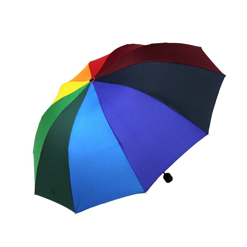 Yiwumart Rainbow Outdoor Three-Folding Opaque Umbrella For Women Protect Against Wind Rain Portable Ultralight Travel