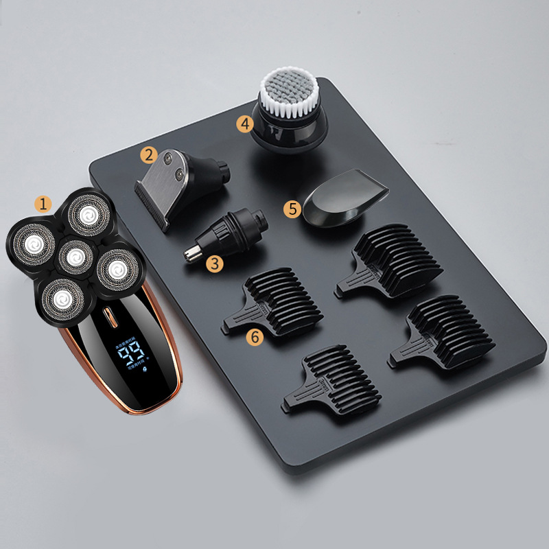 Rasoir électrique multifonction 5 en 1 pour hommes, Rechargeable, lavage à cinq lames, rasoir de tête, tondeuse à barbe, barbier: 5 in 1