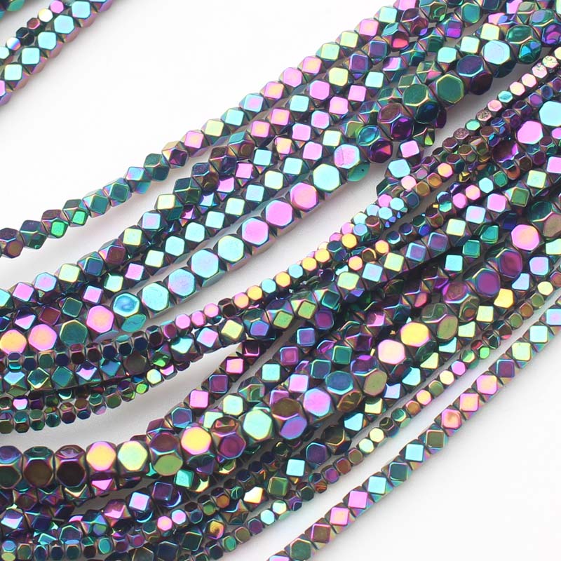 ¡Ematita natural muy brillante! Cuentas de hematita cuadradas facetadas de 15 pulgadas, para hacer joyas, pulseras y collares DIY: Rosa / 3 mm