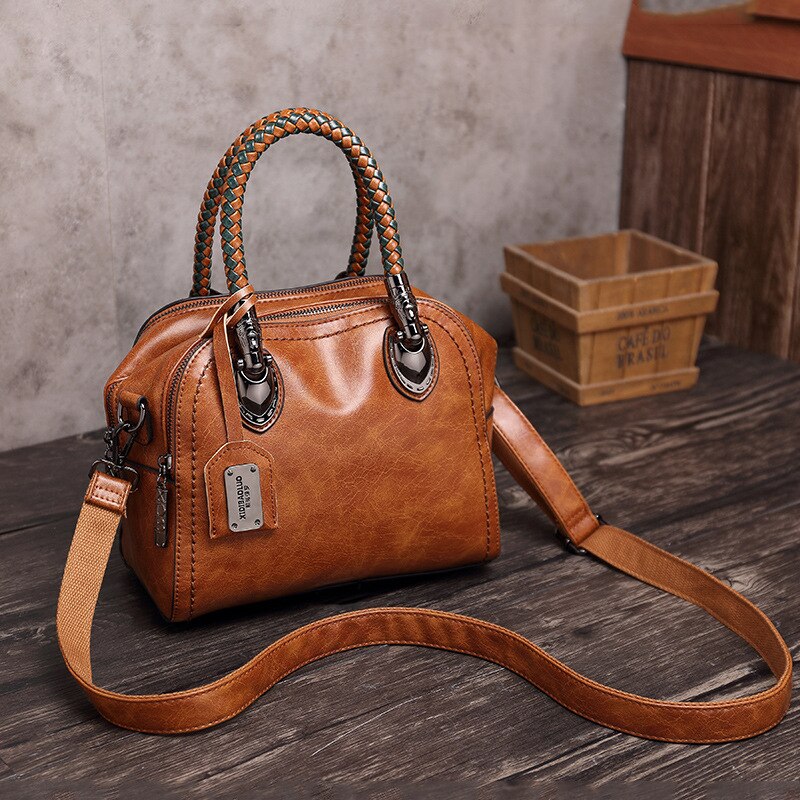 Olie Wax Lederen Hit Kleur Handtas Vrouwen Grote Capaciteit Retro Schouder Crossbody Tas Mode Vrouwelijke Tas Luxe: Brown