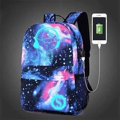 Mochilas escolares para niños mochila con estampado de estrella espacial para adolescentes, Cargador USB Ptgirl, bolsas de libros antirrobo: Large-With USB-1