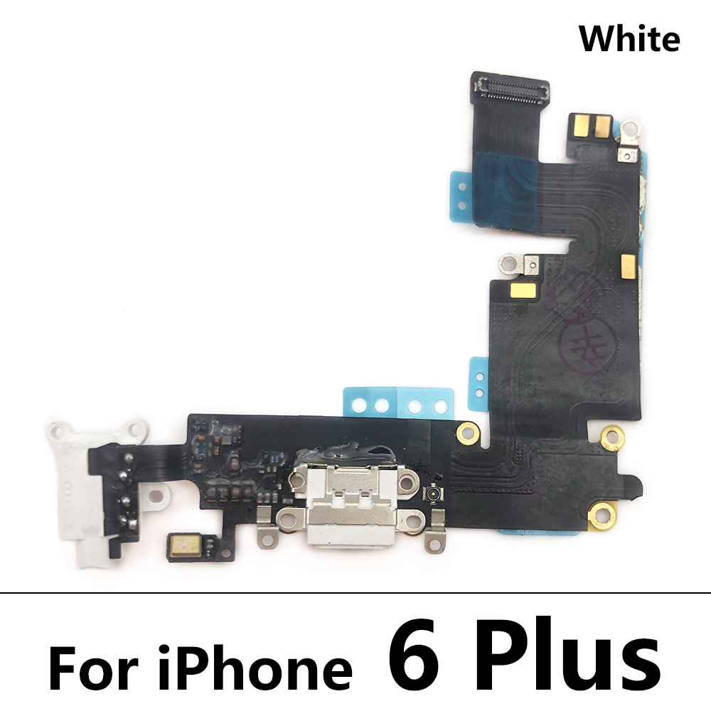 Nedre laddningsport docka för iphone 6 6s 7 plus usb 8 kontakt laddningskontakt med mikrofon hörlursuttag flexkabel: Vit