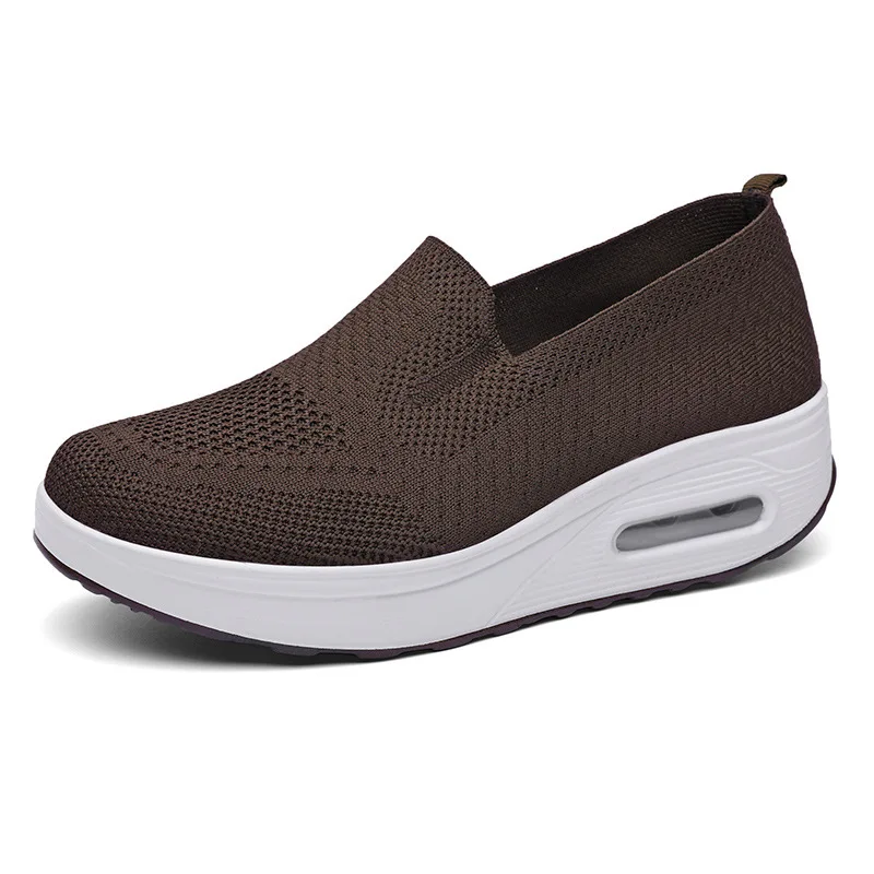 Primavera otoño zapatos oscilantes de mujer mocasines de malla para mujer plataformas planas zapatos de mujer cuñas zapatos de mujer zapatillas de deporte con aumento de altura: Castaño / 35