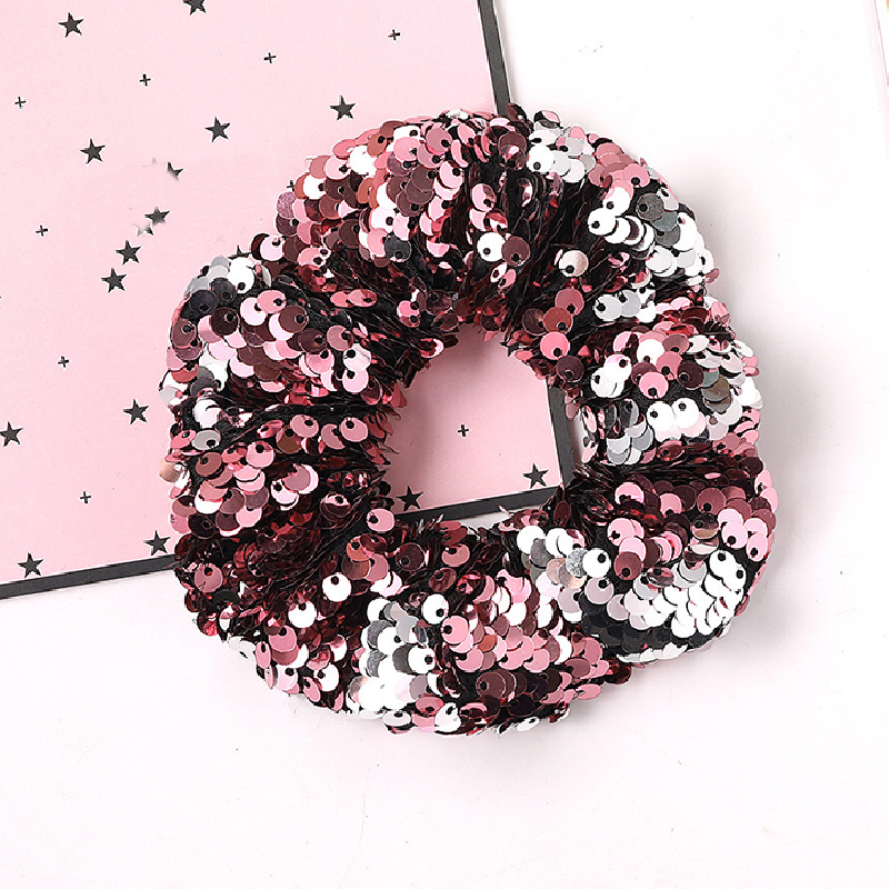 Paljett hår scrunchie glitter hårslipsar färgglada elastiska hårband vändbara paljetter scrunchies för flickor kvinnor håraccessoarer: Rosa