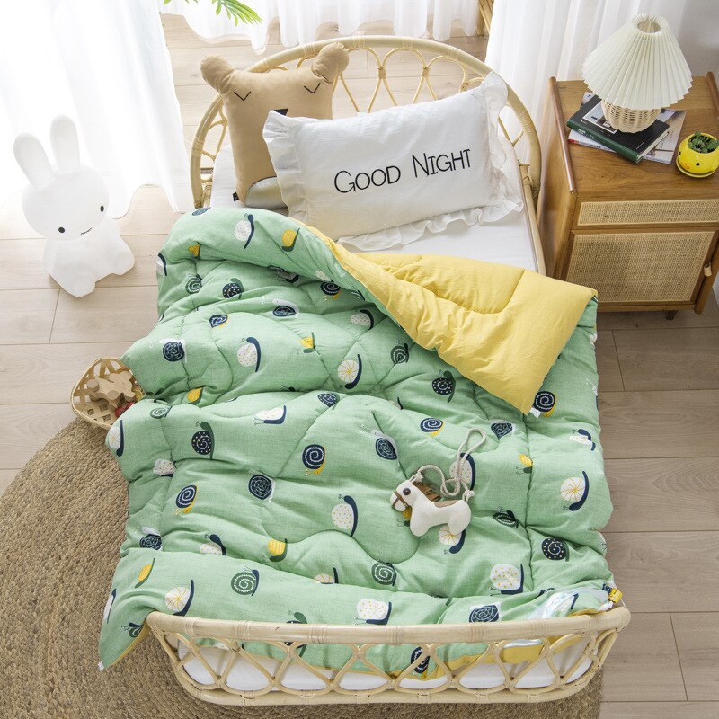 Baby Bed Quilt 120*150cm Toddler Bedding Sleeping Comfy Warm Blanket Kindergarten Boys Girl Cotton Blanket With Padding Core: snail green