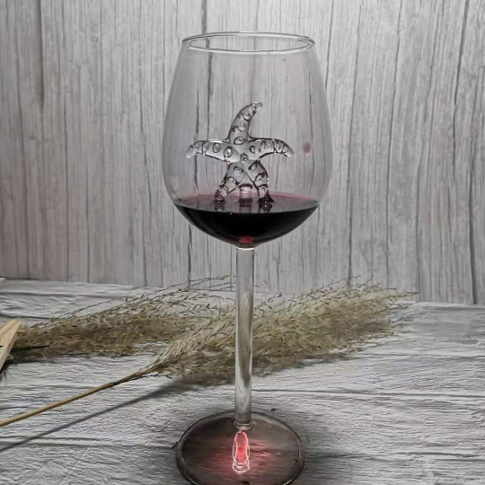 Innebygd hai vinglass beger whiskyglass middag dekorere håndlaget krystall til festfløyter glass: Sjøstjerner 21cm