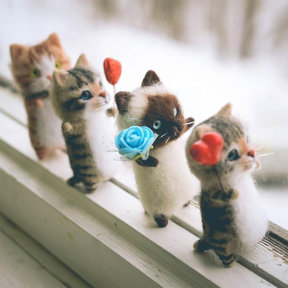 Non-finished Wool Felt Needle Poked Kitting Diy Cute Handmade Decor Wool Pets Toy Package Felting Animal W0q0