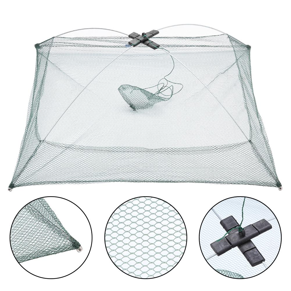 Filet de pêche carré pliable Portable, réseau de poissons, Cage à crevettes, piège à mailles