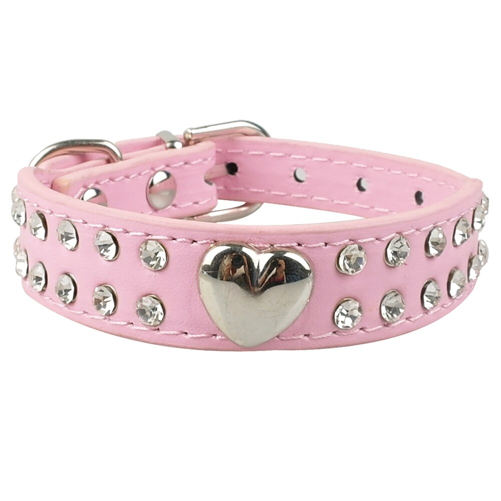 Zachte Steentjes Halsband PU Leer Gevoerde Kristal Metalen Hart Hond Pet Halsbanden voor Kleine Medium Hond Pet Chihuahua