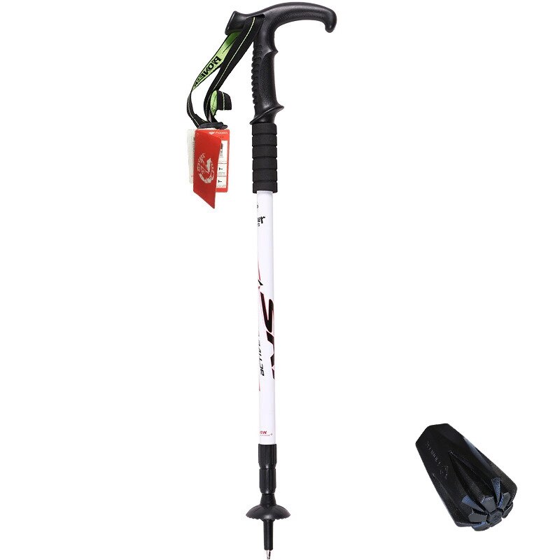 Pioneer walking poles walking sticks adjustable travel Ice ax climbing aluminum cane skiing camping telescopic walking stick: white