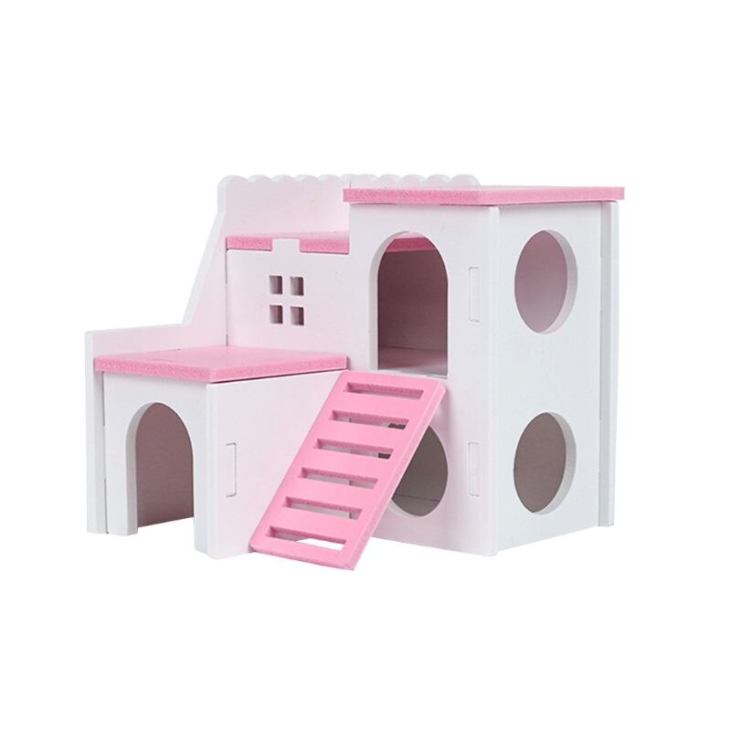 Casa de hámster de madera, escondite, juego de ejercicio, juguetes, ratón, rata, animales pequeños, masticar: Rosa